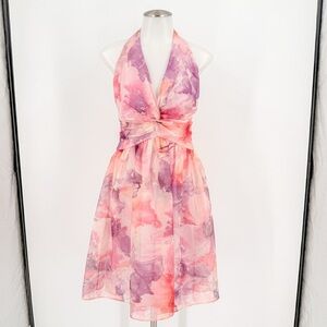 David Meister Floral Organza Halter Dress